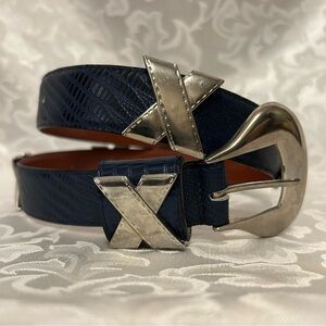 Vintage Cipriani Belt, Size Small, Navy Blue, Genuine Top Grain Leather